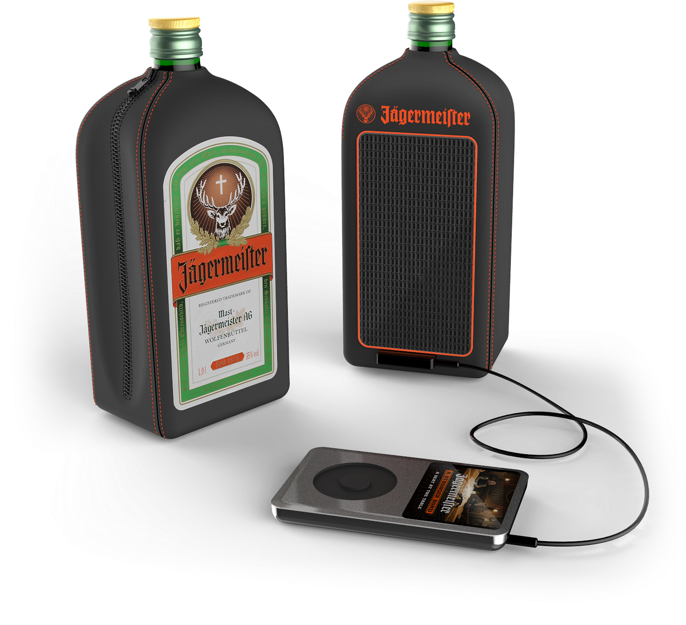 Jagermeister Neoprene Bottle Skin With Built In Speaker - Merchandising Jagermeister (2339x2199), Png Download