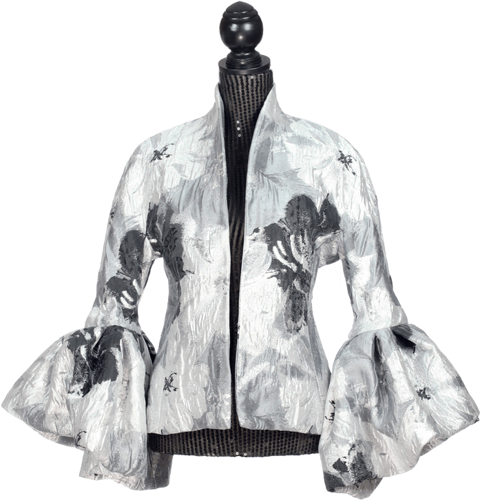 Cream Silk Jacket Black Lace Trim - Silk (718x845), Png Download