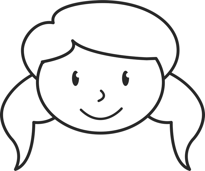 Girl With Pigtails Face Rubber Stamp - Stick Figure Girl Face (700x583), Png Download