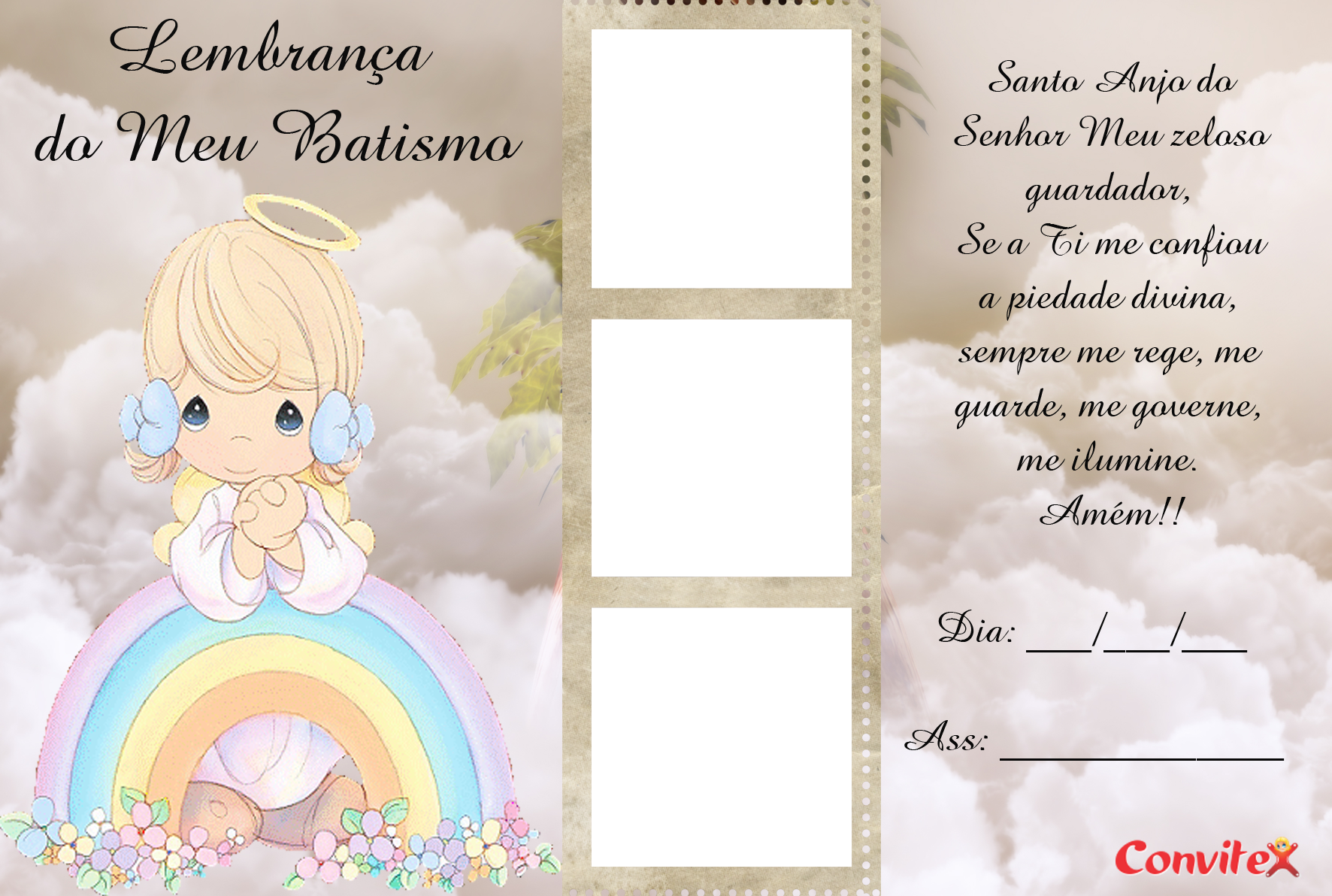 Esta - Moldura Para 3 Fotos Batizado (1772x1192), Png Download