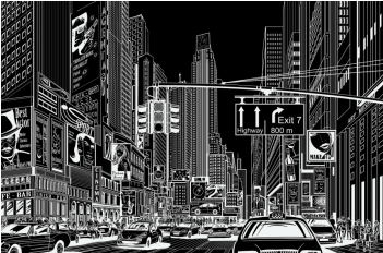Designtapet Cartoon City Black 200 Cm 135 Cm - Wallpaper (350x350), Png Download