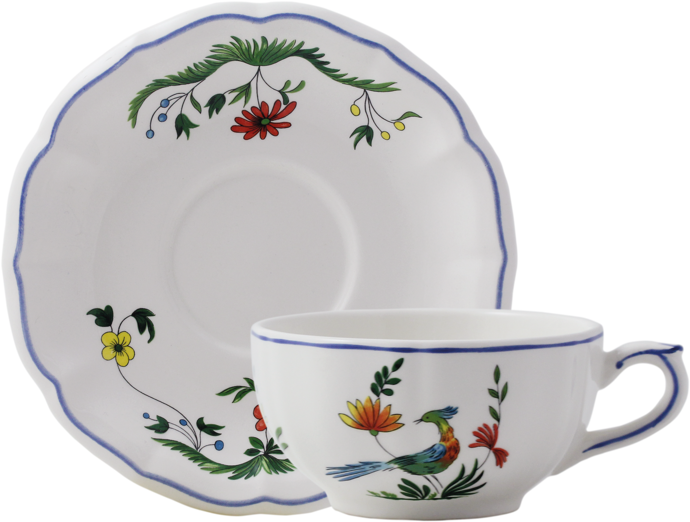 2 Tea Cups & Scrs - Gien - Oiseaux De Paradis - Cake Platter (2421x1831), Png Download