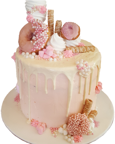 White Chocolate Drip Cake - White Chocolate And Pink Drip Cake (500x500), Png Download