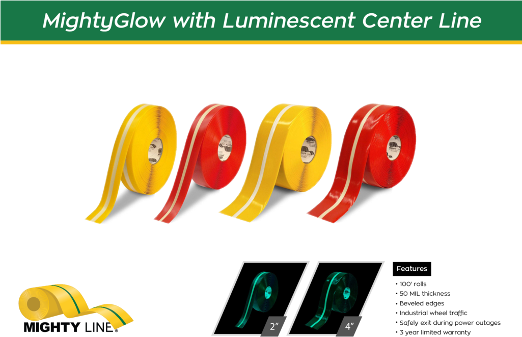 Mighty Line Glow In Dark Floor Tape - Floor Tape - Cold Storage & Freezer, Yellow, 4" (1024x683), Png Download