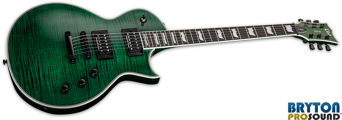 Esp Ltd Ec 1000fm See Thru Green Flame Maple Seymour - Esp Ltd Ec-1000 Electric Guitar, Vintage Black (1200x437), Png Download