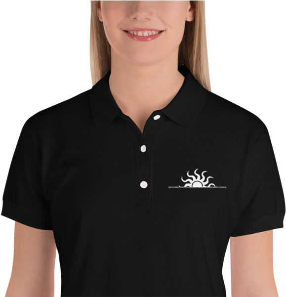 Women's Sundown Tribal Sun Embroidered Polo Shirt - Polo Shirt (600x600), Png Download