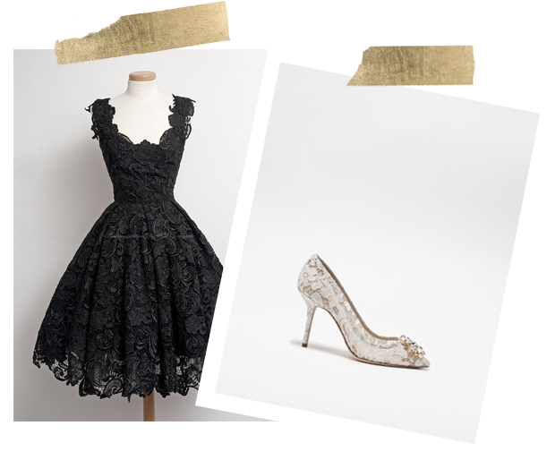 Black Lace Dress And Lace Pump Collage - Vestidos Negros De Encaje (646x548), Png Download