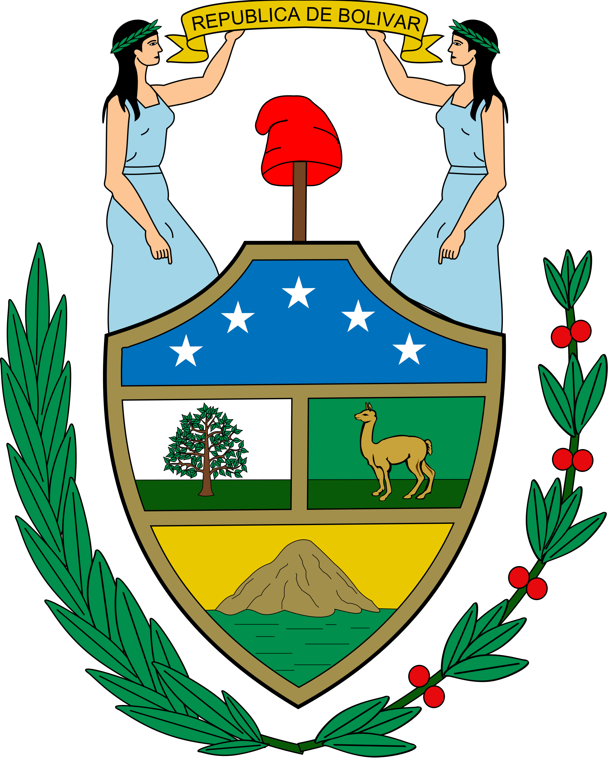 The First Coat Of Arms Of Bolivia, Formerly Named The - Phrygian Cap Us Coat Of Arms (440x550), Png Download