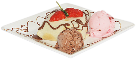 Variados Sabores De Crepes Doces No Prato - Crepe Com Gelado Png (500x330), Png Download