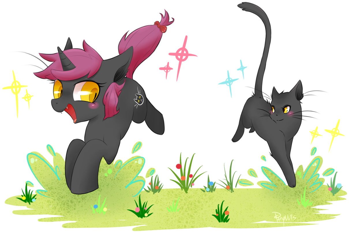 Phyllismi, Cat, Ear Fluff, Grass, Oc, Oc Only, Pony, - Cartoon (1280x911), Png Download
