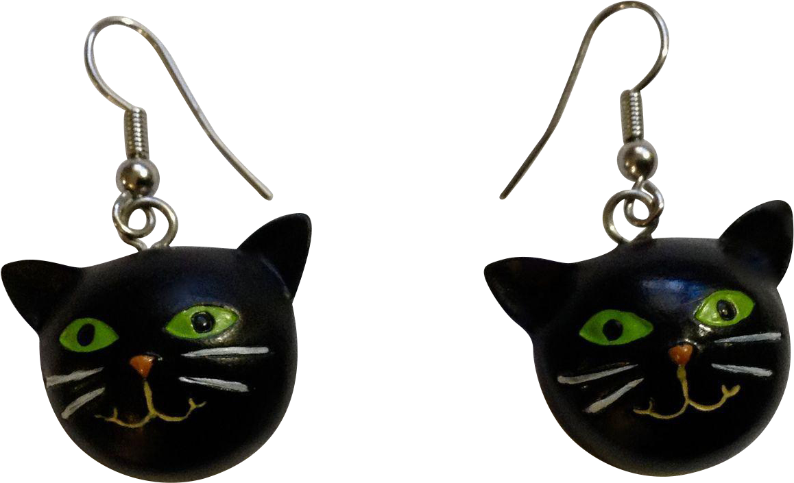 Smiling Cute Halloween Black Kitty Cat Heads Fish Hook - Earrings (1157x1157), Png Download