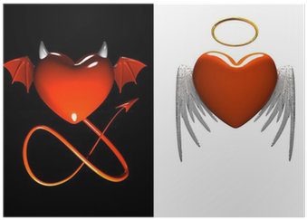 Red Heart Devil And Red Heart Angel With Wings Isolated - Devil Heart (400x400), Png Download