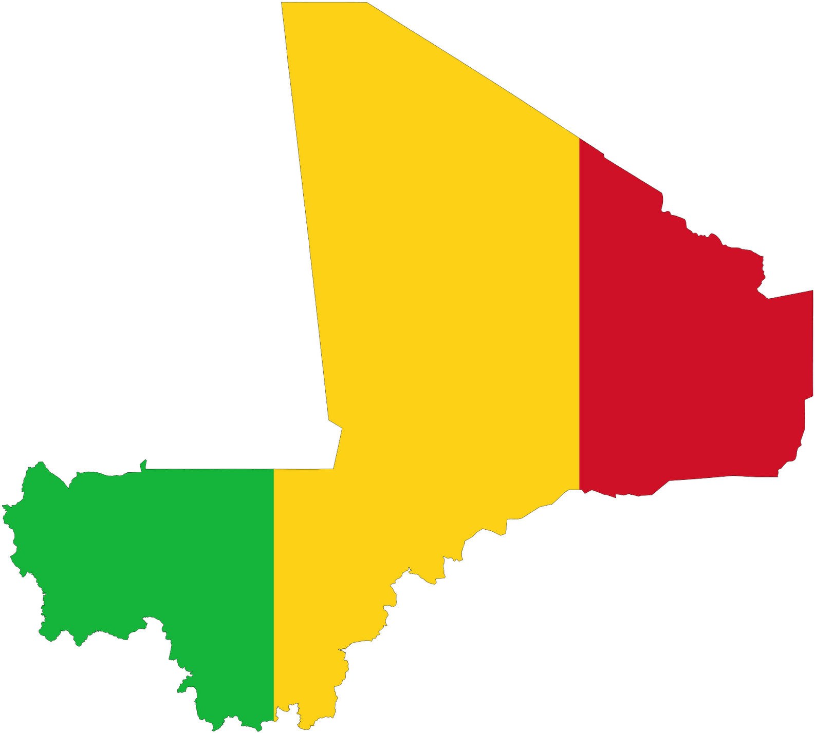 The Flag Of Mali, Drawn As An Outline Of The Country - Map Of Mali (1600x1445), Png Download