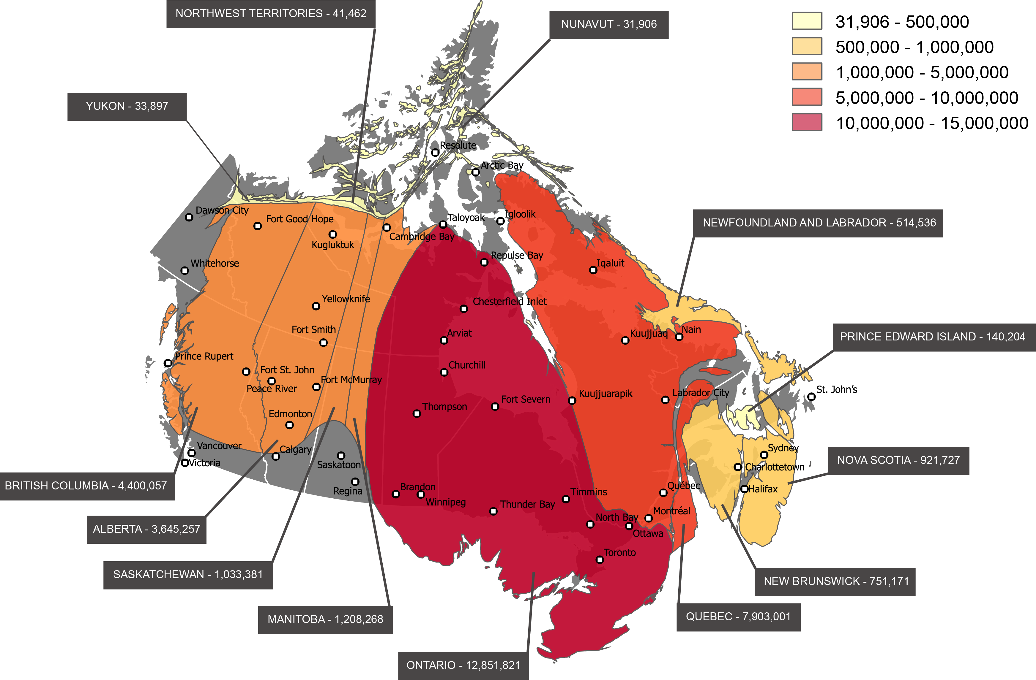 Map Of Canada Skewed By Population - Map Of Canada With Population (3487x2291), Png Download