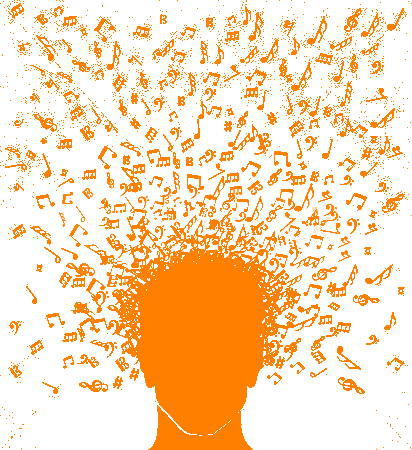 Human Head With Music Notes Coming Out Splash - Music Coming Out Of A Head (412x450), Png Download