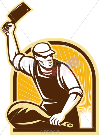 Stock Illustration Of Retro Cartoon Rendition Of Butcher - Logo Butcherie (340x463), Png Download