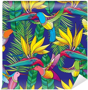 Vector Seamless Pattern With Strelitzia Reginae And - Bird Of Paradise Flower (400x400), Png Download