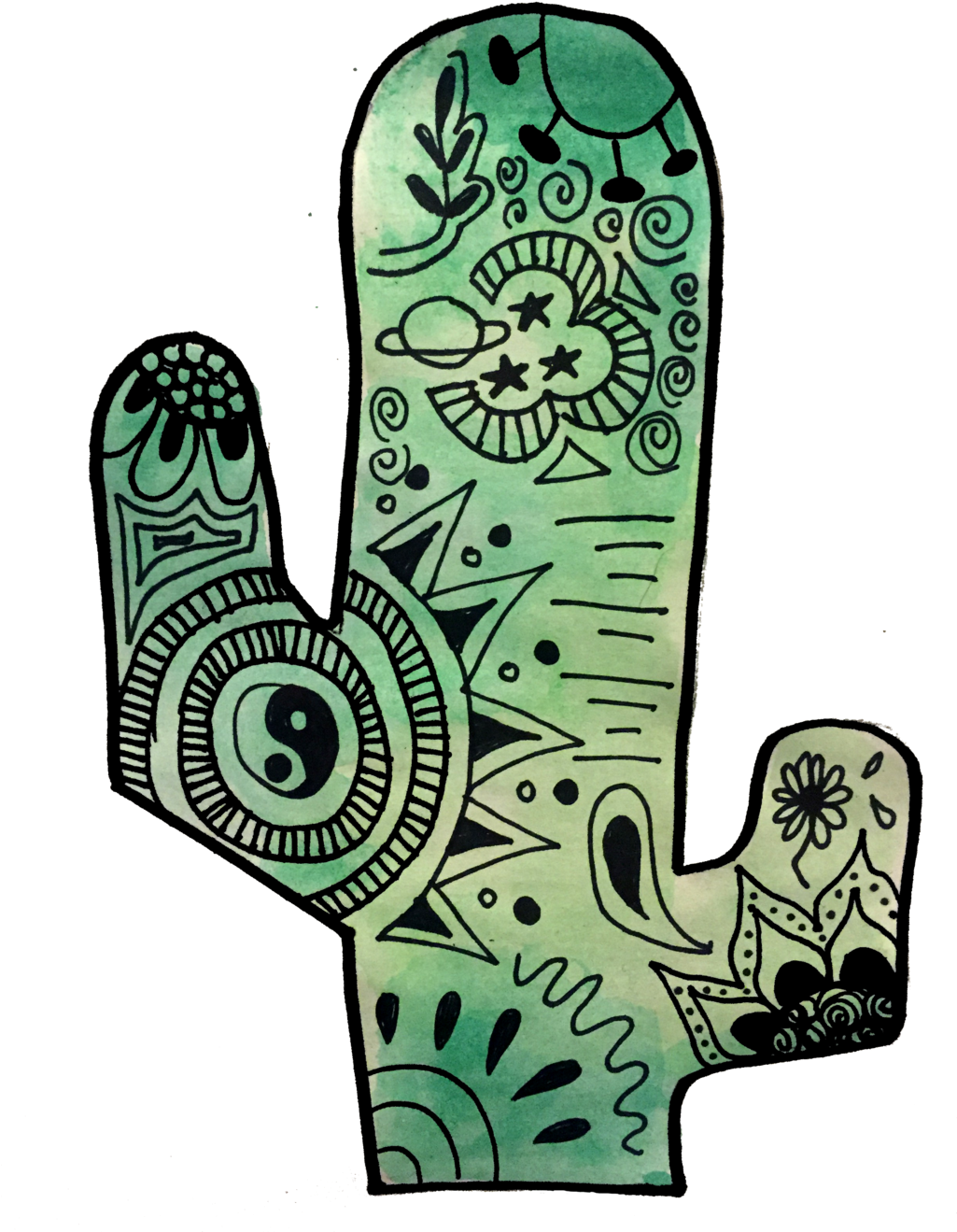 Cactus Watercolor Zentangle - Zentangle Cactus (1024x1365), Png Download