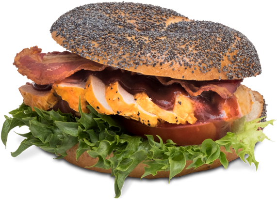 Bbq Chicken Bacon Bagel - Bacon (1000x978), Png Download