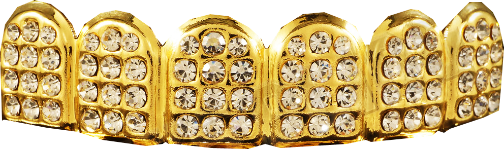 Gold Grill Top - 14k Gold Teeth Grillz Top Bottom Iced Out Cz Tooth (992x294), Png Download