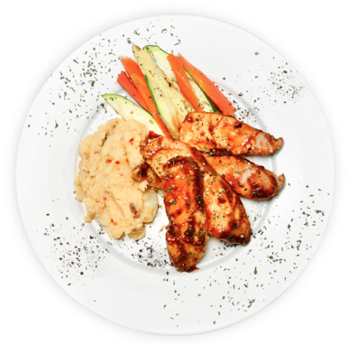 Bbq Chicken & Red Mashed Potatoes - Yakitori (600x391), Png Download