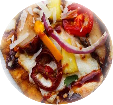 Tropical Chicken Bbq Pizza Rounded - Chicago-style Hot Dog (469x435), Png Download