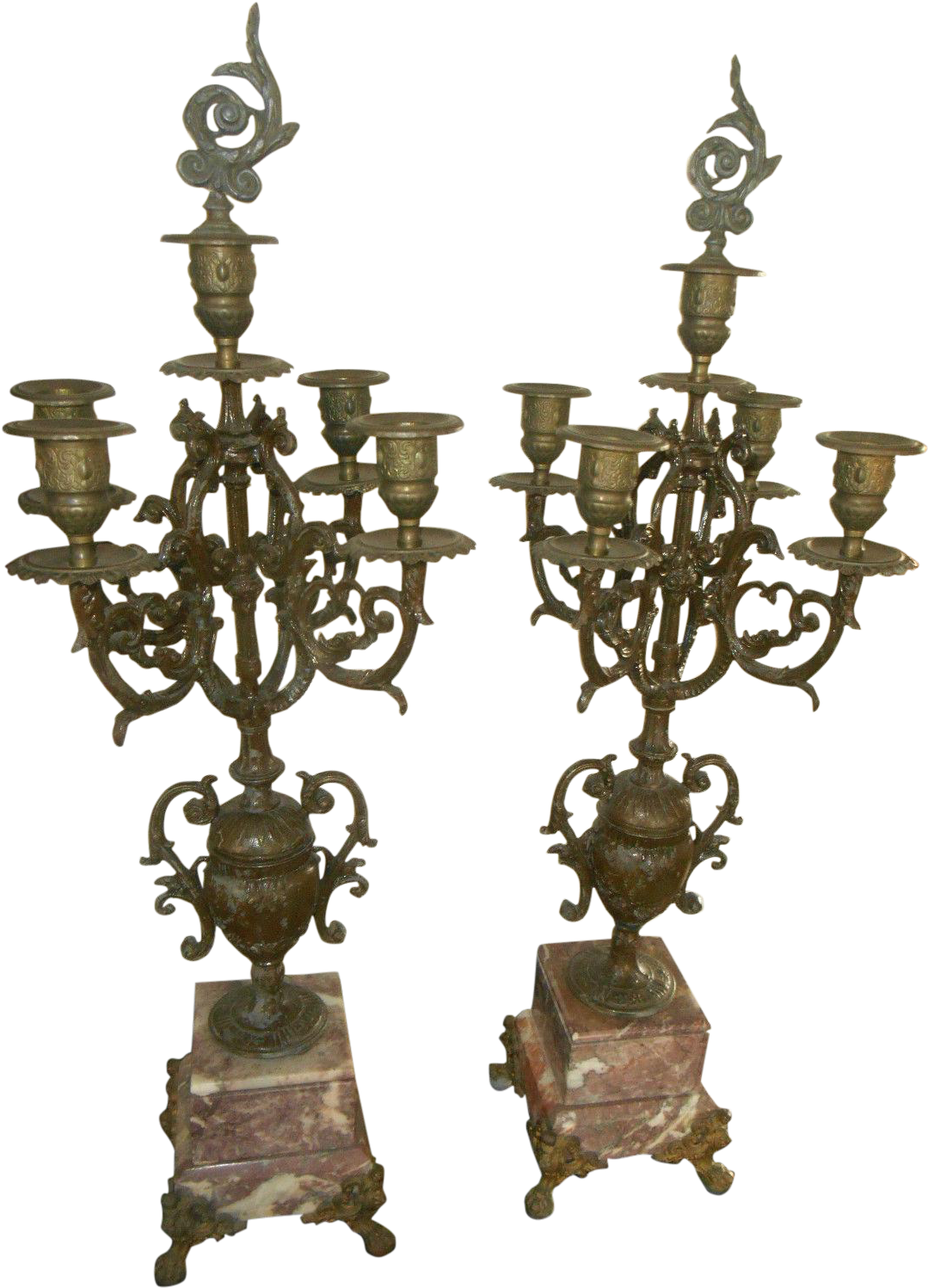 Download Antique Rose Italian Marble And Gilt Brass Candelabras