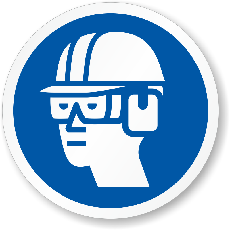 Hard Hat, Goggles, Ear Muffs Iso Mandatory Label - Wear Head Protection Sign (800x800), Png Download