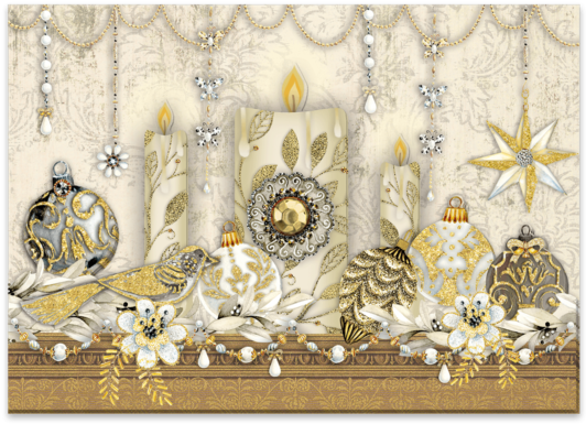 Candlelight Mantle Boxed Holiday Cards - Punch Studio 16-ct. Embellished Ornament & Candle (600x600), Png Download