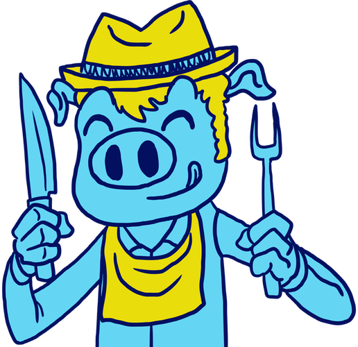 Funny Blues & Bbq Pig With Hat Holding A Fork And Knife - Fork (516x500), Png Download