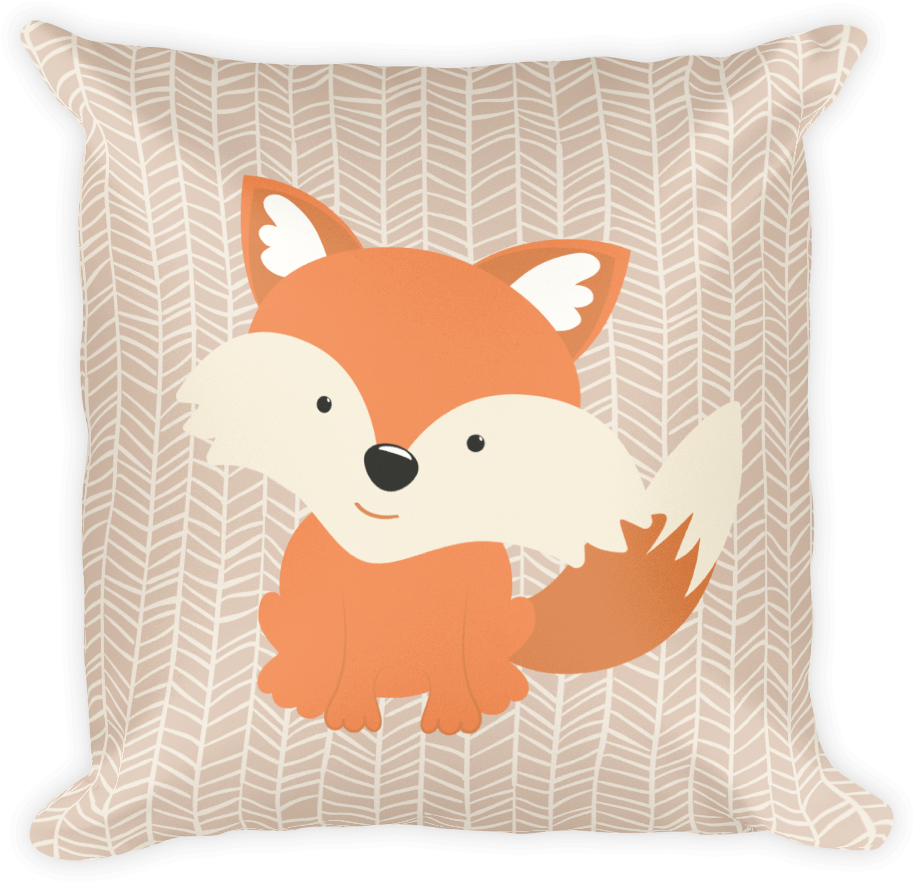 Front Side Baby Fox Pillow Woodland Decor Tan Background - Pillow (1000x1000), Png Download