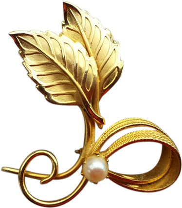 1960s Gold Tone Brooch With Real Pearl Flowing Flourish - Body Jewelry (425x425), Png Download