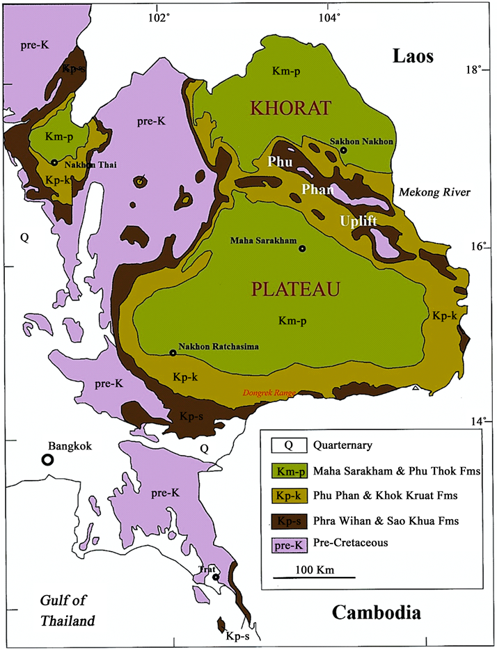 Distribution Of Cretaceous Strata In Ne And Se Thailand - Sao Khua Formation Map (903x933), Png Download