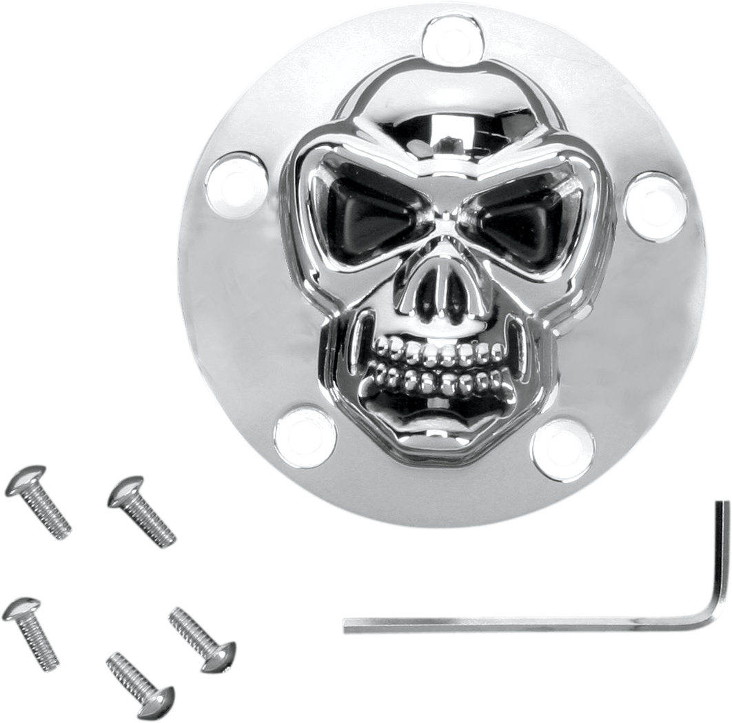 Drag Specialties Chrome Twin Cam Skull Points Cover - Cache Allumage - Twin Cam 99up - Skull 3d - Chrome (1062x1048), Png Download