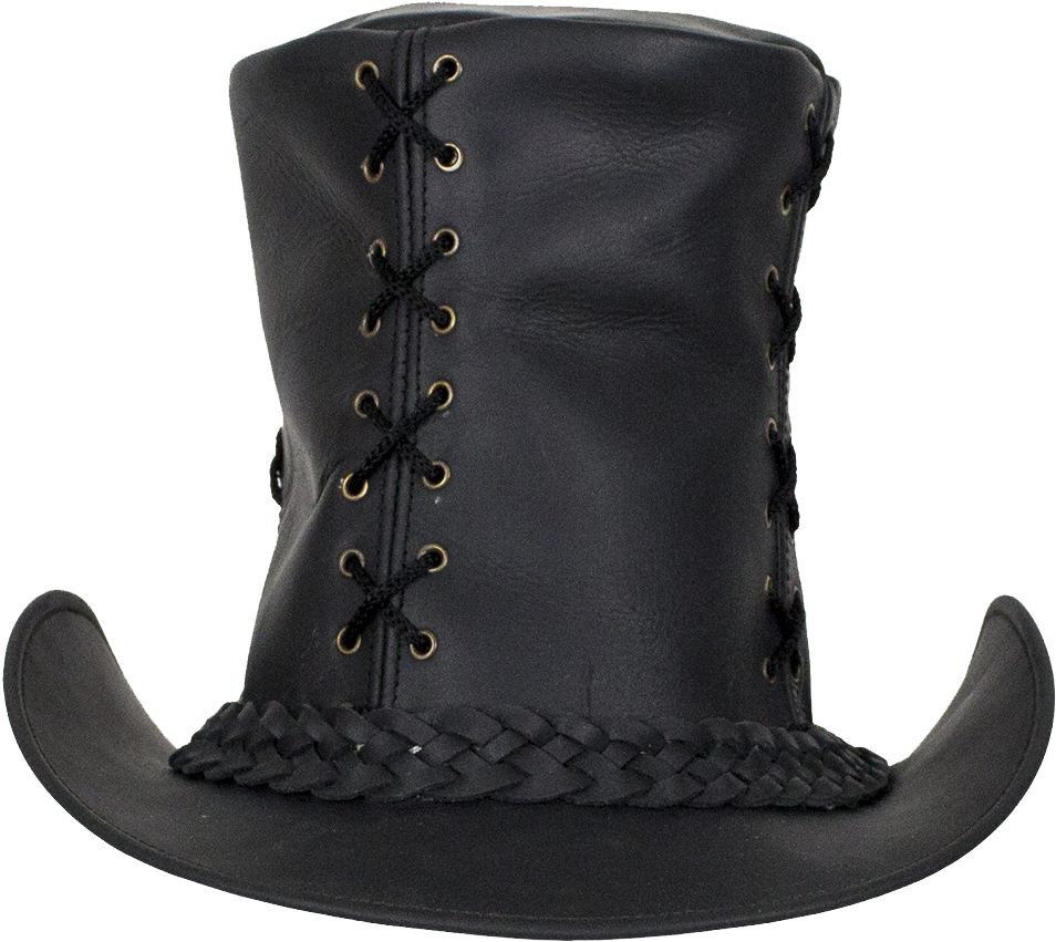 Black Leather Top Hat With Chrome Skull - Leather Top Hat (968x872), Png Download