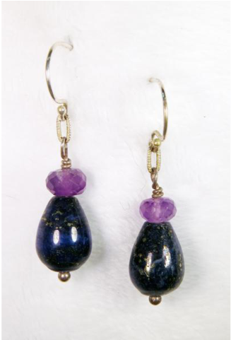 Lapis Lazuli & Amethyst Gemstone Earrings - Lapis Lazuli & Amethyst Gemstone Earrings (452x480), Png Download