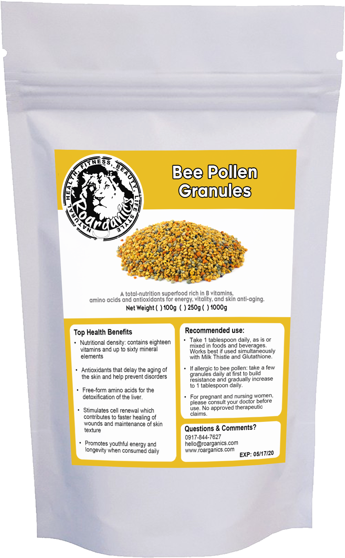 Bee Pollen Granules - Roarganics (1500x2100), Png Download