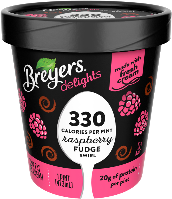 A 16 Ounce Tub Of Breyers Delights Raspberry Fudge - Low Calorie Ice Cream (767x767), Png Download