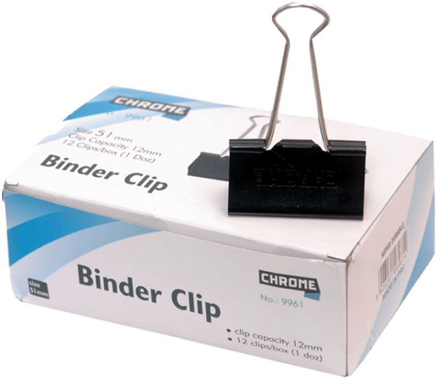 Chrome Binder Clip 51mm (12pc Box Of 2) - Chrome 9961 - Black Metal Binder Clips 51mm (set Of (832x832), Png Download