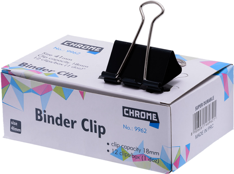 Chrome Binder Clip 41mm - Chrome 9964 - Black Metal Binder Clips 25mm (set Of (832x832), Png Download