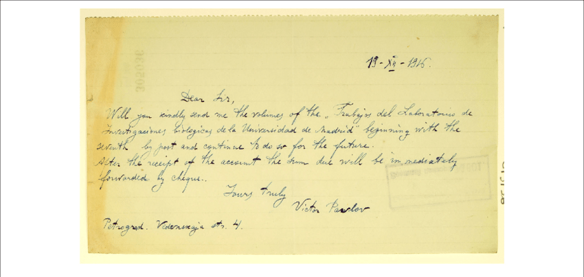 Letter From The "legado Cajal" From Victor Pavlov To - Handwriting (850x404), Png Download