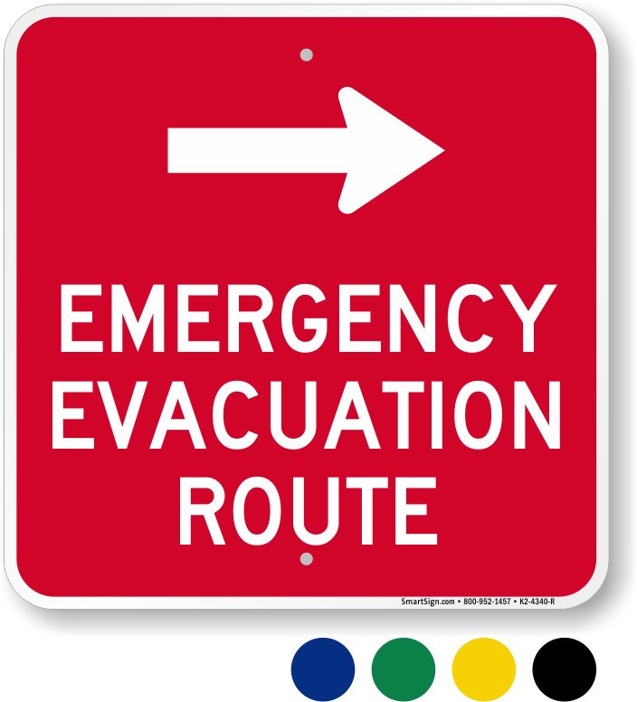 Emergency Evacuation Route Right Arrow - Hurricane Evacuation Route Sign (800x800), Png Download