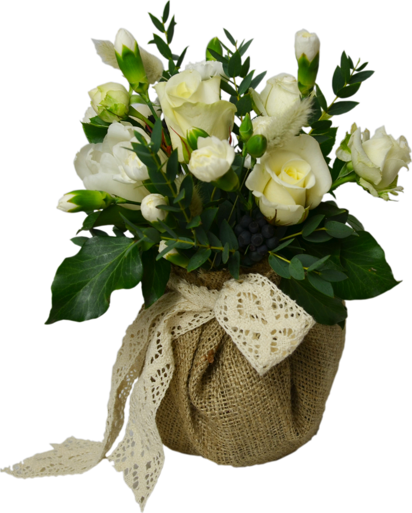 Rustic Flower Shop Studio Flores - White Roses In Vase (1500x1827), Png Download