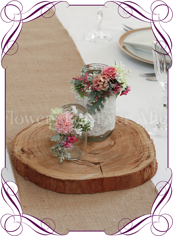 Set Of 2 Pink Rustic Floral Jar Centerpiece Flowers - Flower Bouquet (608x822), Png Download
