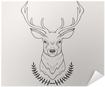 Vector Hand Drawn Illustration Of Deer And Laurel Poster - Drawn Deer (400x400), Png Download