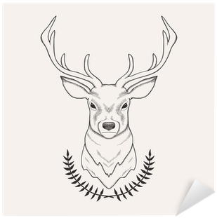 Vector Hand Drawn Illustration Of Deer And Laurel Sticker - Deer Head Sketch (400x400), Png Download