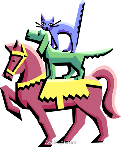 Horse With Cat And Dog Royalty Free Vector Clip Art - Clip Art (396x480), Png Download