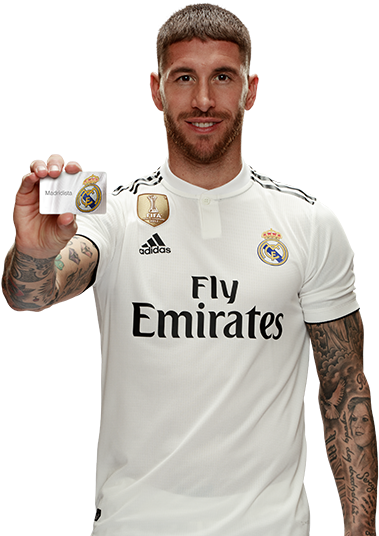 Sergio Ramos Enseñando El Carné De Madridista - 2016-17 Real Madrid Home L/s Shirt (+ Fifa Wc) *bnib* (542x536), Png Download
