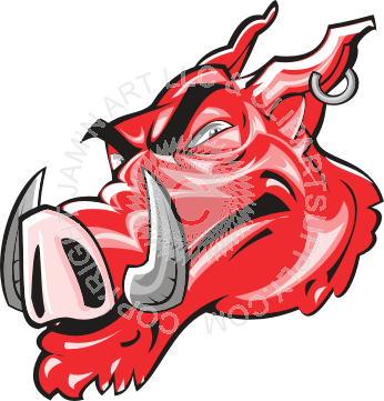 Mean Wild Boar Head Looking To The Left (346x361), Png Download