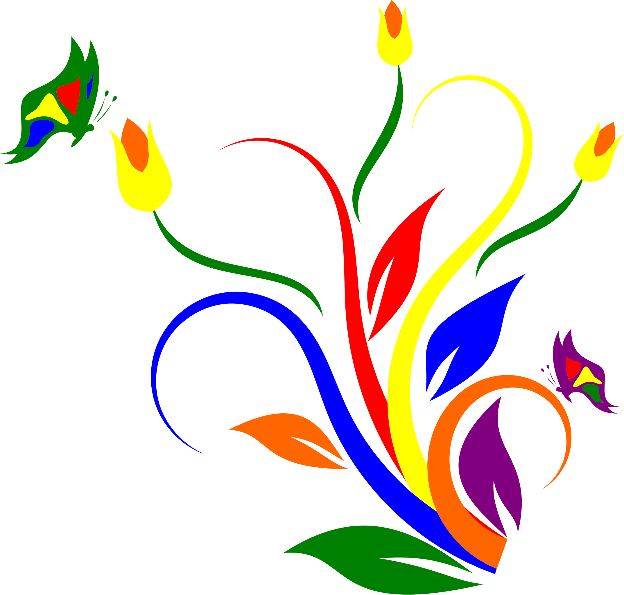 Images Of Flowers And Butterflies - Clip Art Flowers And Butterflies (2148x2047), Png Download